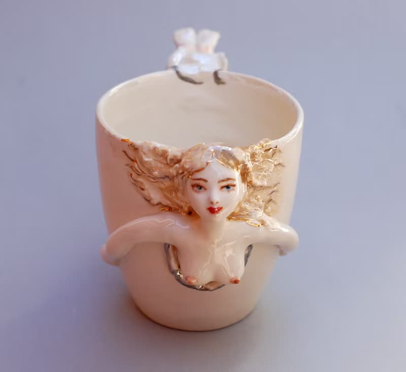 Lady Mug Nude Woman Figurine White Porcelain art mug Cup figurine Surprise mug