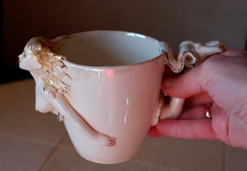 Lady Mug Nude Woman Figurine White Porcelain art mug Cup figurine Surprise mug