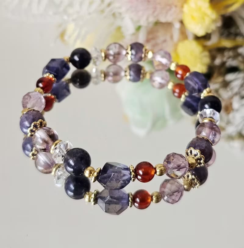 晶光之歌-高階黃銅款/切角堇青石/堇青/紫水晶/橙石榴/水晶手鍊