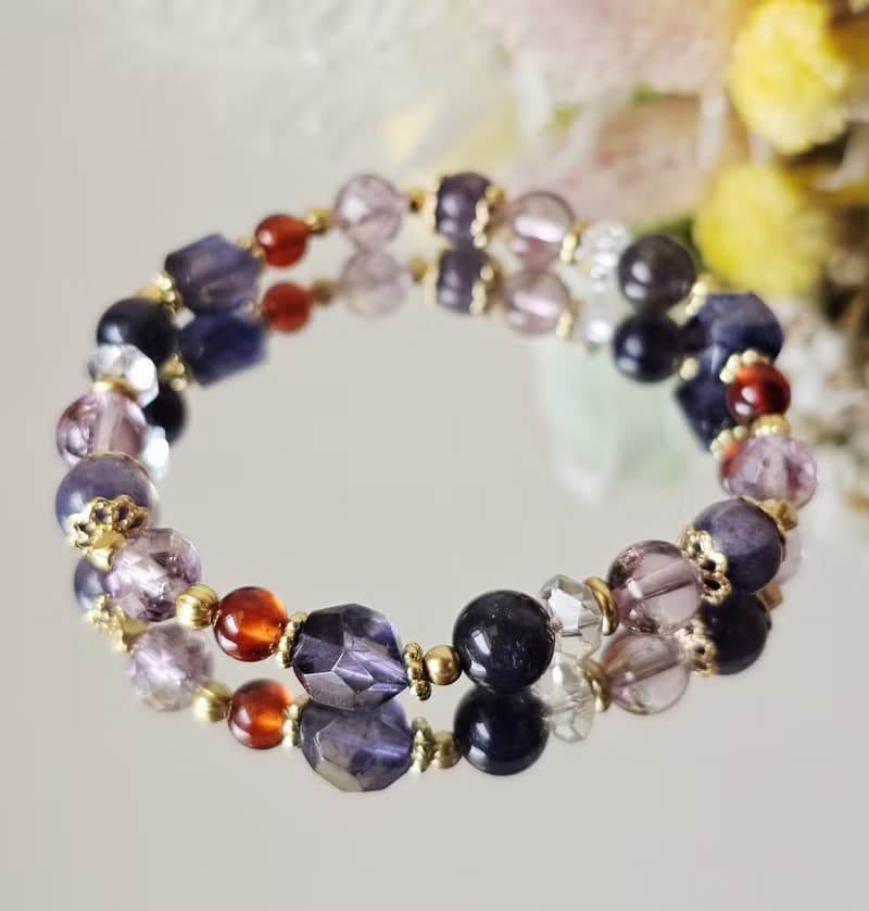 晶光之歌-高階黃銅款/切角堇青石/堇青/紫水晶/橙石榴/水晶手鍊