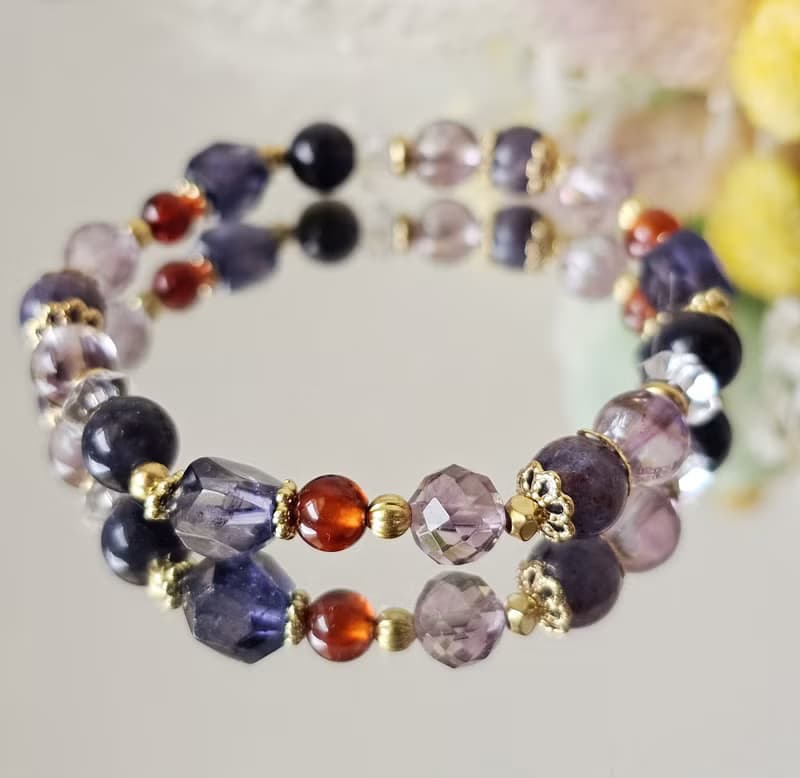 晶光之歌-高階黃銅款/切角堇青石/堇青/紫水晶/橙石榴/水晶手鍊