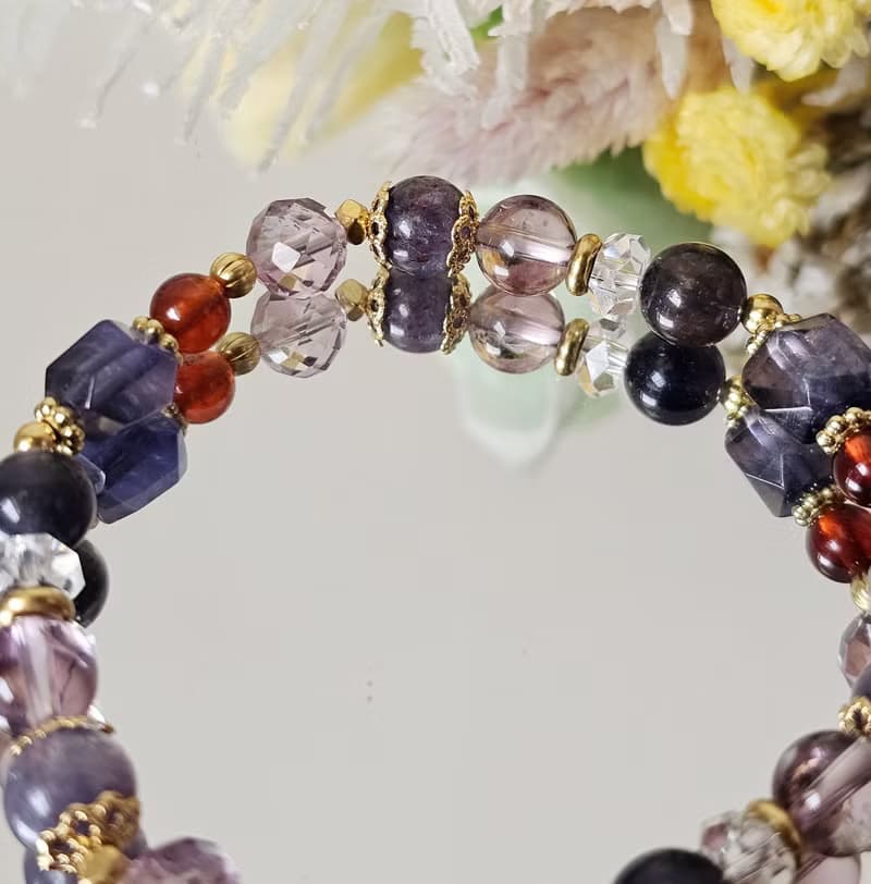 晶光之歌-高階黃銅款/切角堇青石/堇青/紫水晶/橙石榴/水晶手鍊