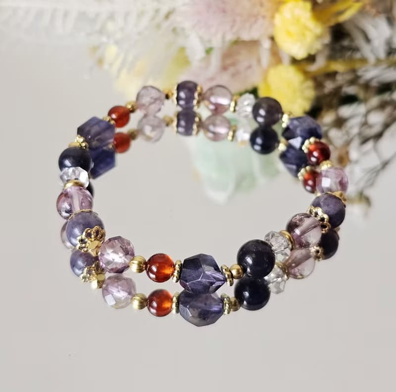 晶光之歌-高階黃銅款/切角堇青石/堇青/紫水晶/橙石榴/水晶手鍊