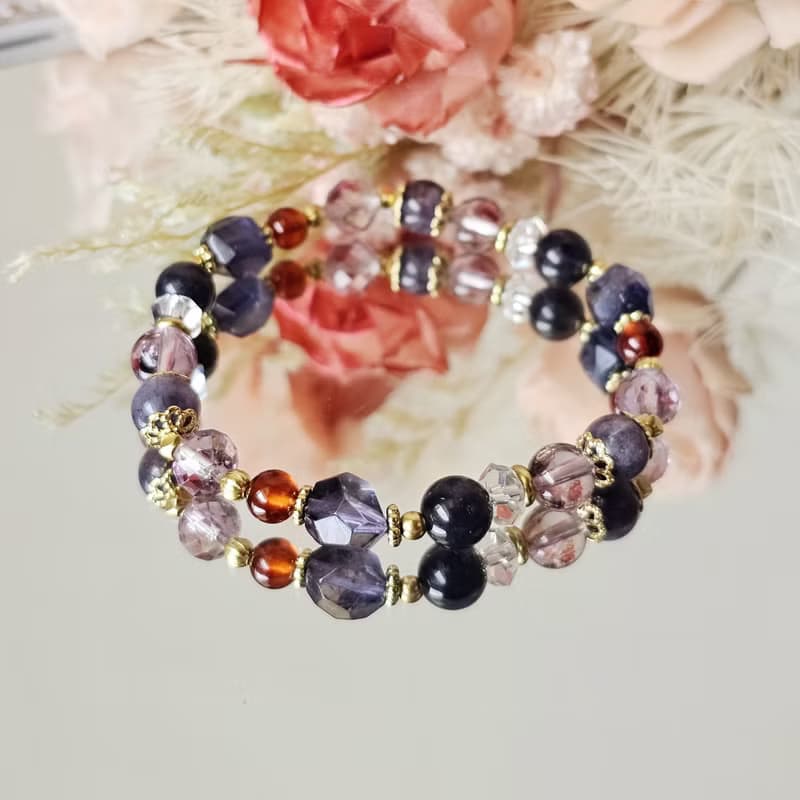 晶光之歌-高階黃銅款/切角堇青石/堇青/紫水晶/橙石榴/水晶手鍊