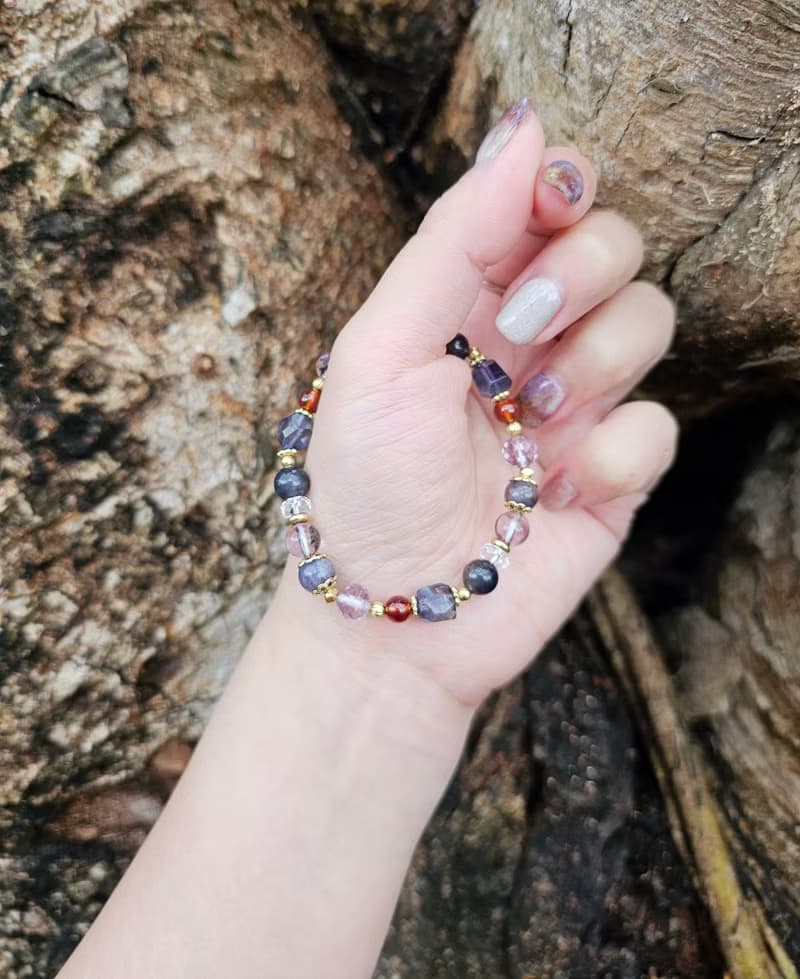 晶光之歌-高階黃銅款/切角堇青石/堇青/紫水晶/橙石榴/水晶手鍊