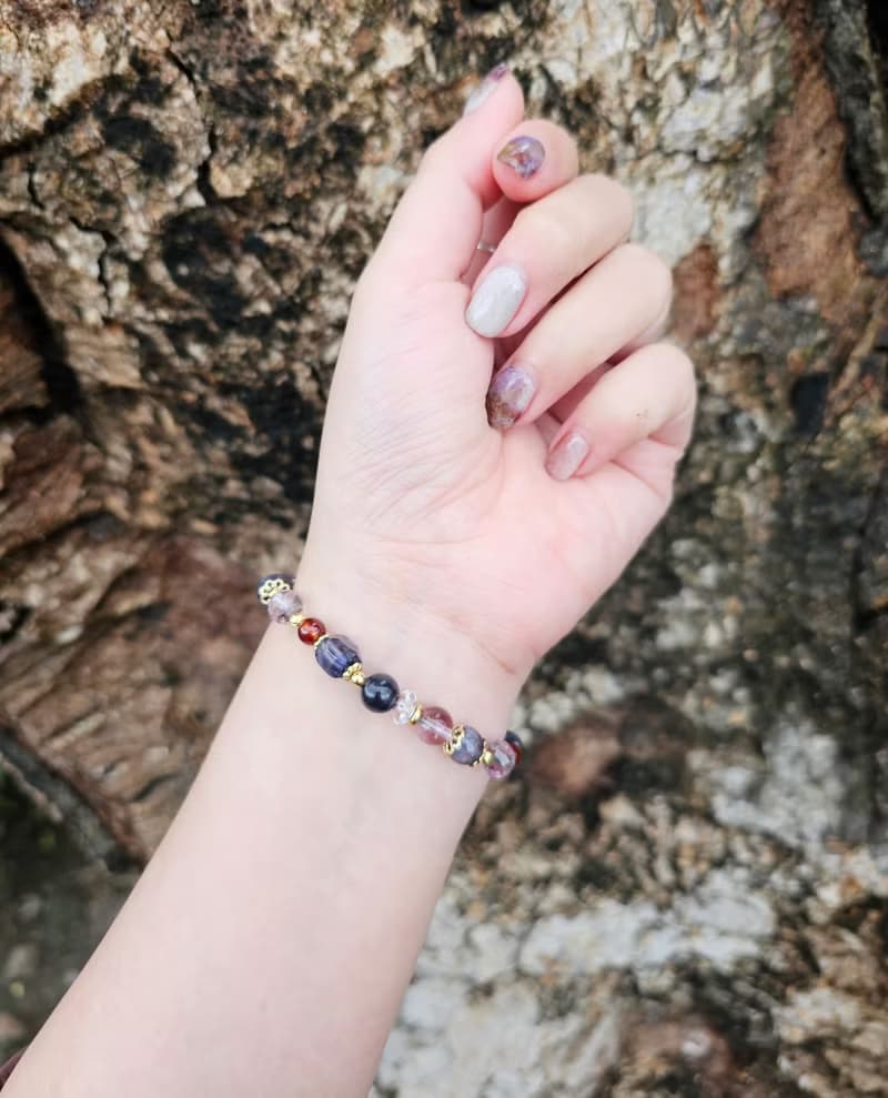 晶光之歌-高階黃銅款/切角堇青石/堇青/紫水晶/橙石榴/水晶手鍊