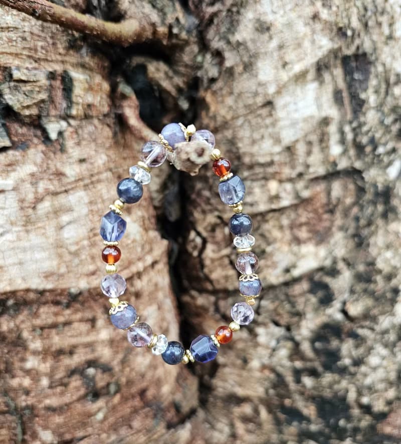 晶光之歌-高階黃銅款/切角堇青石/堇青/紫水晶/橙石榴/水晶手鍊
