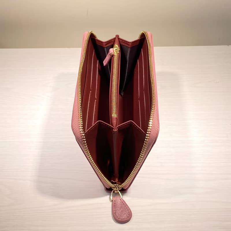SWEETBURDEN 蠶絲牛皮-拉鍊長夾 櫻紅 真牛皮 手作 錢包