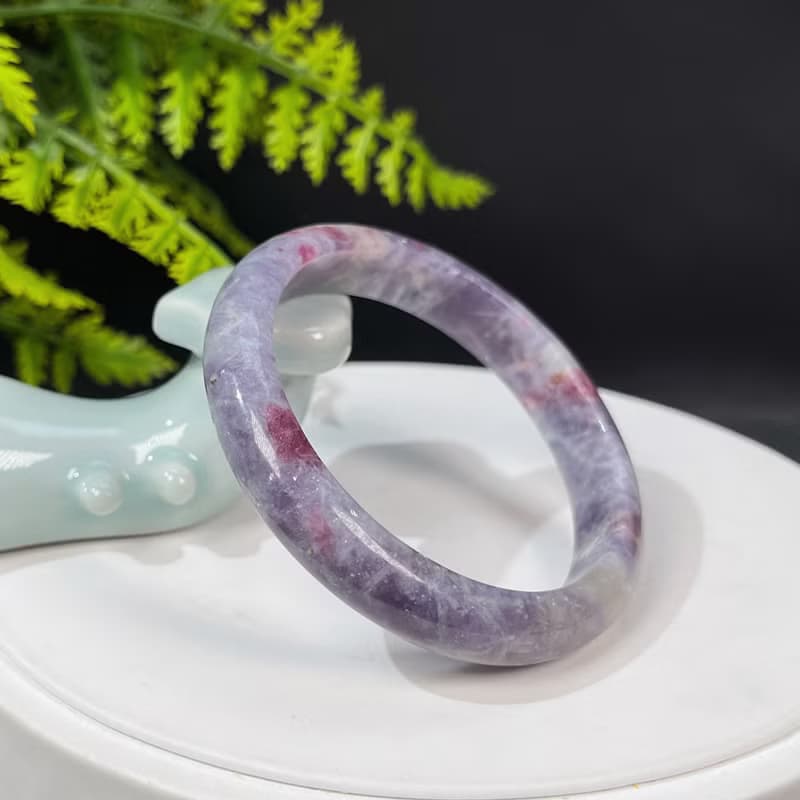 獨特梅花碧璽手鐲 56MM 星光閃片玉化飄紅共生雲母手環 顯氣質