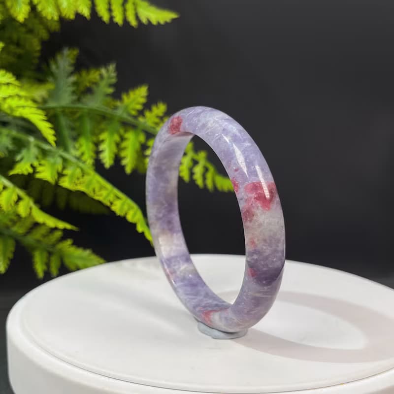 獨特梅花碧璽手鐲 56MM 星光閃片玉化飄紅共生雲母手環 顯氣質
