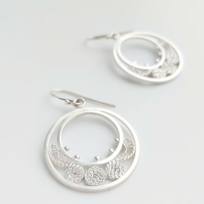 纍絲 Filigree 掐絲純銀手工耳環 耳夾訂製