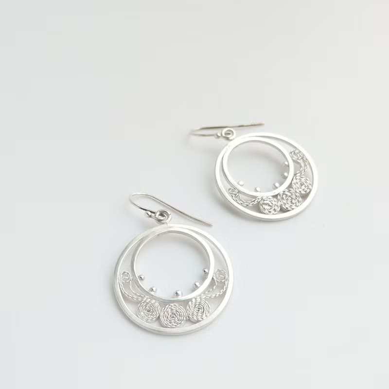 纍絲 Filigree 掐絲純銀手工耳環 耳夾訂製