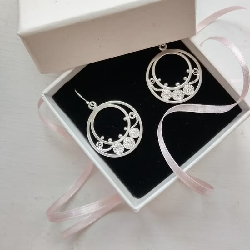 纍絲 Filigree 掐絲純銀手工耳環 耳夾訂製