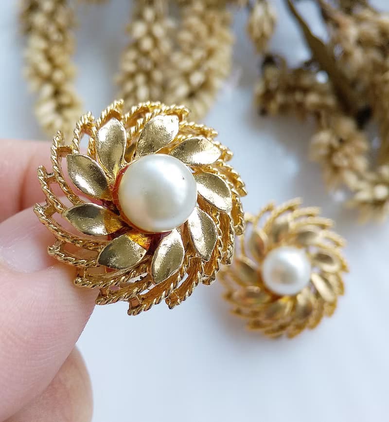 Vintage Jewelry 西洋古董飾品 LISNER 旋轉 仿珠花 夾式耳環