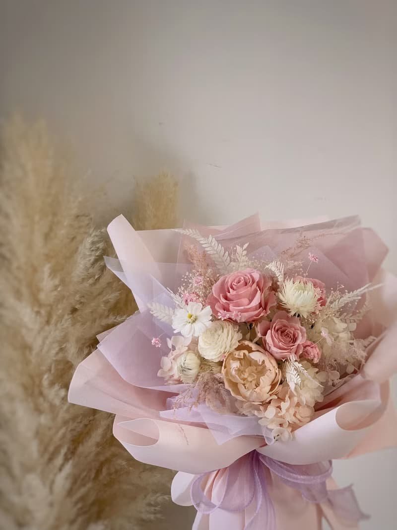 輕粉系質感乾燥永生花束 告白花束 生日禮物 求婚捧花 情人節禮物