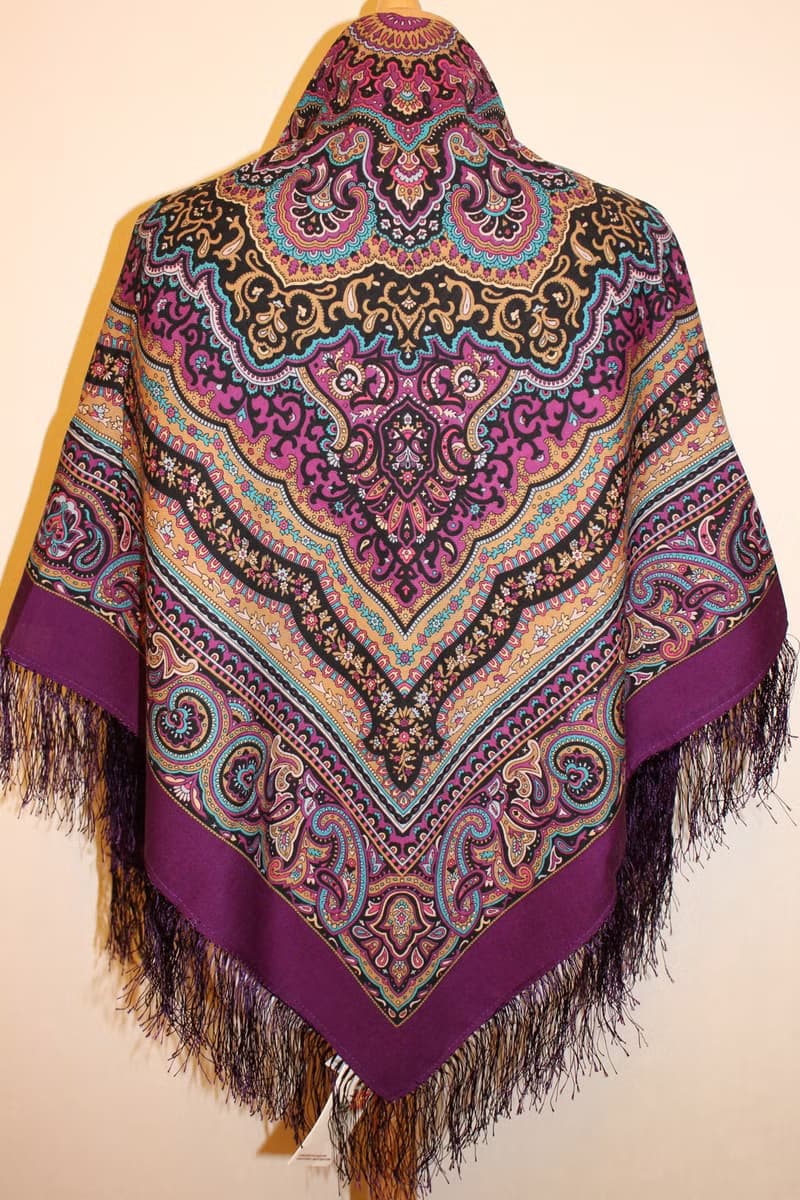 Original Pavlovo Posad Russian Shawl 100% Wool Woolen Scarf 110x110 cm 1625-15