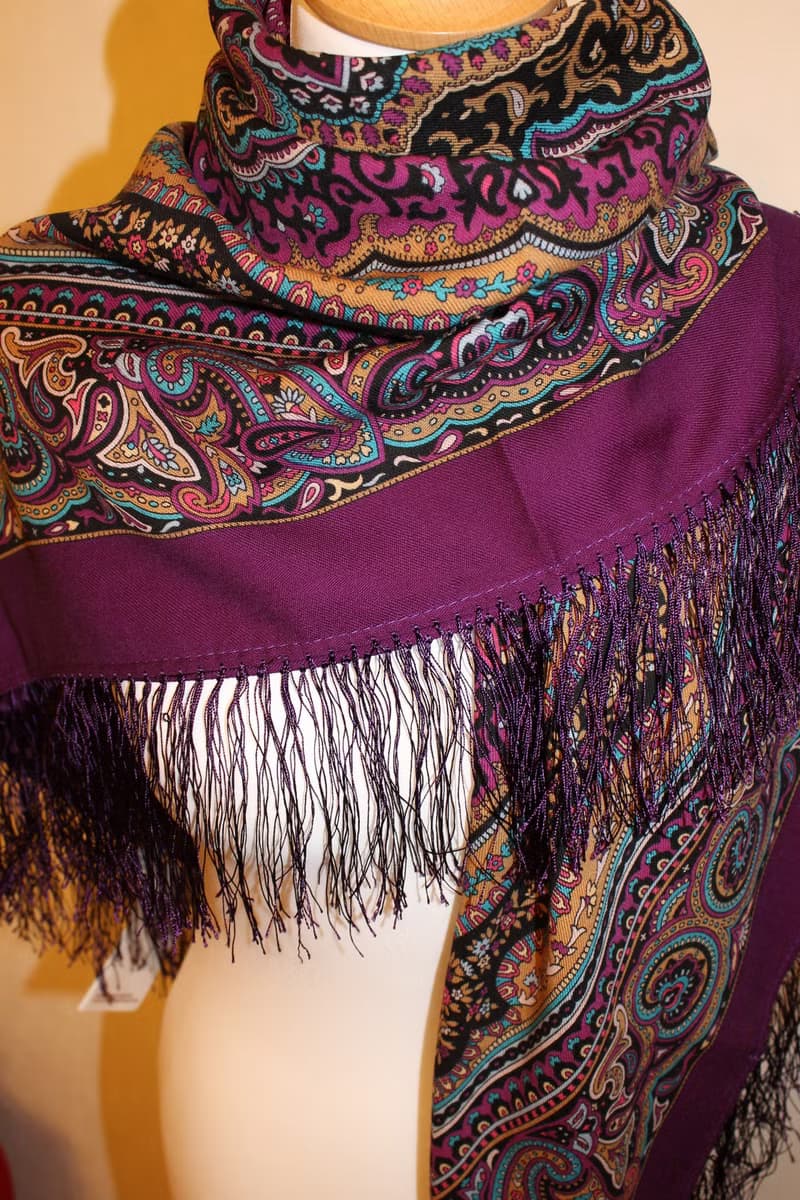 Original Pavlovo Posad Russian Shawl 100% Wool Woolen Scarf 110x110 cm 1625-15