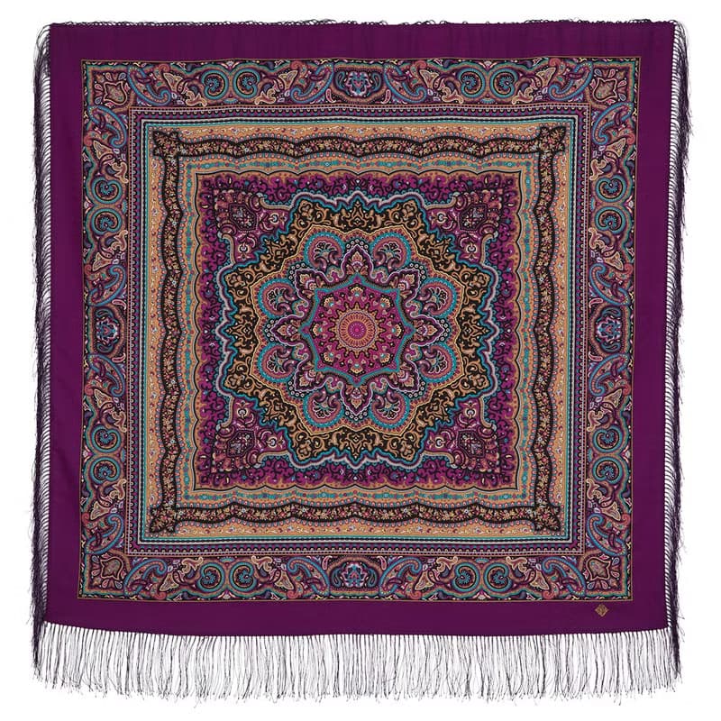 Original Pavlovo Posad Russian Shawl 100% Wool Woolen Scarf 110x110 cm 1625-15