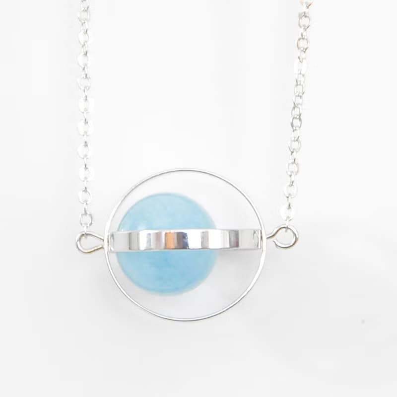 海洋星球。宇宙。銀環。海藍寶。項鍊 Ocean Blue Planet。Galaxy。Sliver Ring。Aquamarine。Necklace。生日禮物。閨蜜禮物。姐妹禮物