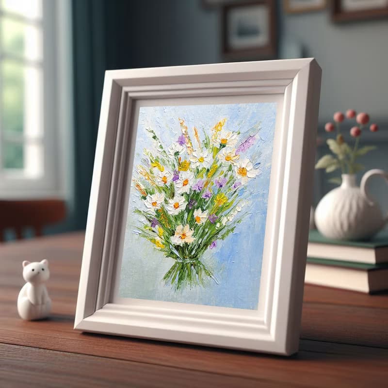 Flower Bouquet Original Painting Daisies Art Floral Impasto Artwork 手工油畫, 油畫原作