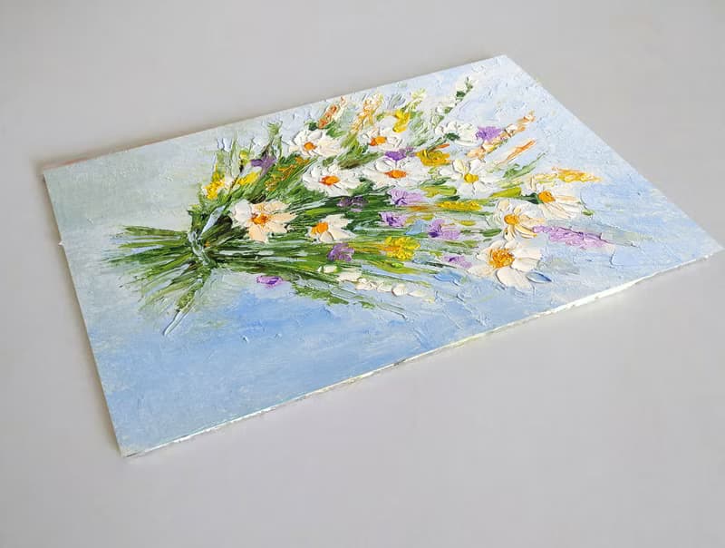 Flower Bouquet Original Painting Daisies Art Floral Impasto Artwork 手工油畫, 油畫原作