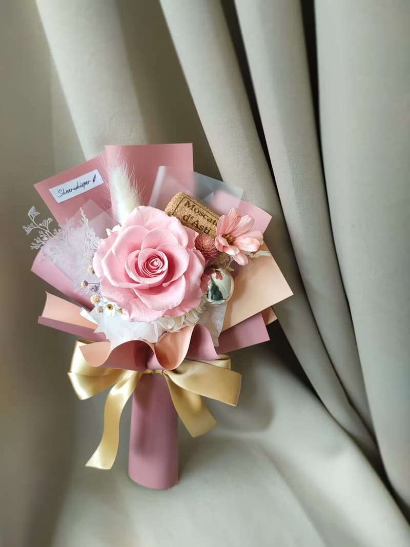 Sheer Whisper絮語藏花花束系列_日本進口軟木塞單朵永生玫瑰花束