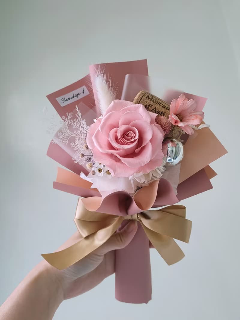 Sheer Whisper絮語藏花花束系列_日本進口軟木塞單朵永生玫瑰花束