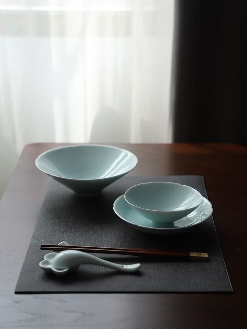 葵口碗碟套組 含18件 湖田影青釉 中式宋風 經典斗笠 輕薄款