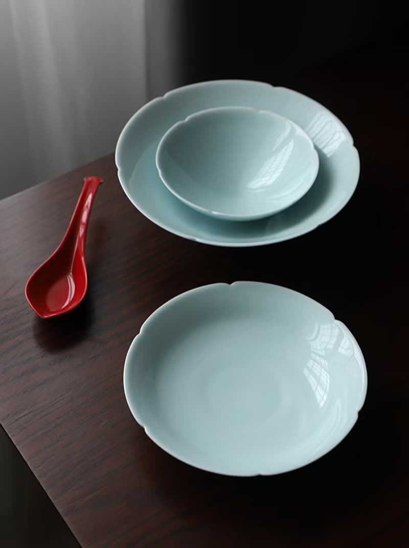 葵口碗碟套組 含18件 湖田影青釉 中式宋風 經典斗笠 輕薄款