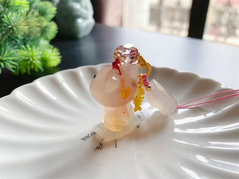 櫻花瑪瑙 貓 貓掌 小魚 可愛 萌 手機鍊 吊飾 天然石 禮物