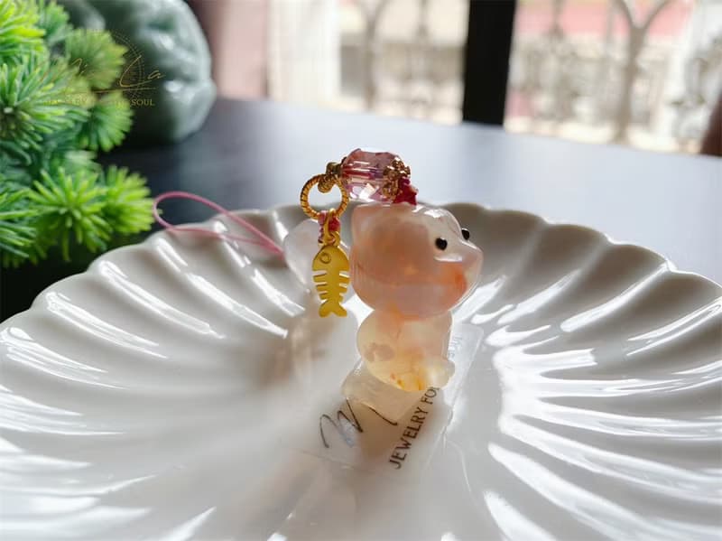 櫻花瑪瑙 貓 貓掌 小魚 可愛 萌 手機鍊 吊飾 天然石 禮物