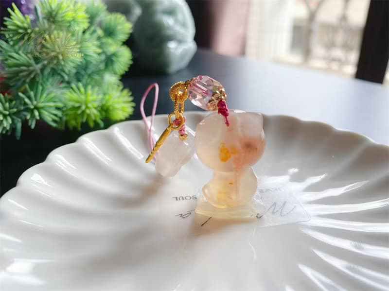 櫻花瑪瑙 貓 貓掌 小魚 可愛 萌 手機鍊 吊飾 天然石 禮物