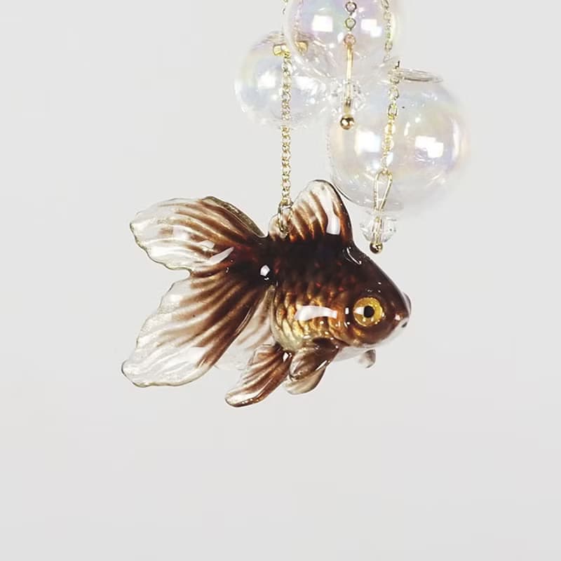 黑色金魚靈動耳環耳夾 獨立設計 小動物可愛創意飾品