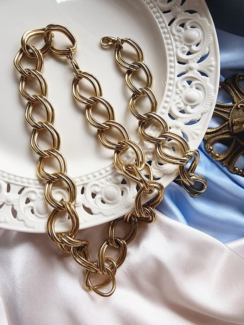 美國西洋古董飾品 / 金漾雙圈摩登項鍊/手鍊兩用/復古珠寶首飾