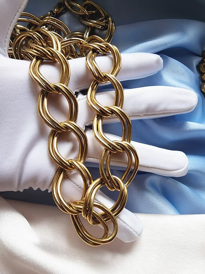 美國西洋古董飾品 / 金漾雙圈摩登項鍊/手鍊兩用/復古珠寶首飾