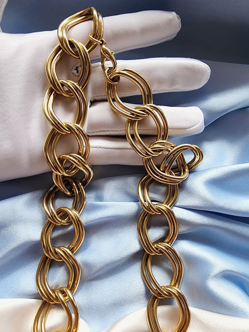 美國西洋古董飾品 / 金漾雙圈摩登項鍊/手鍊兩用/復古珠寶首飾