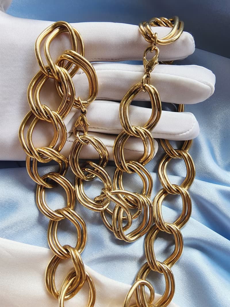 美國西洋古董飾品 / 金漾雙圈摩登項鍊/手鍊兩用/復古珠寶首飾