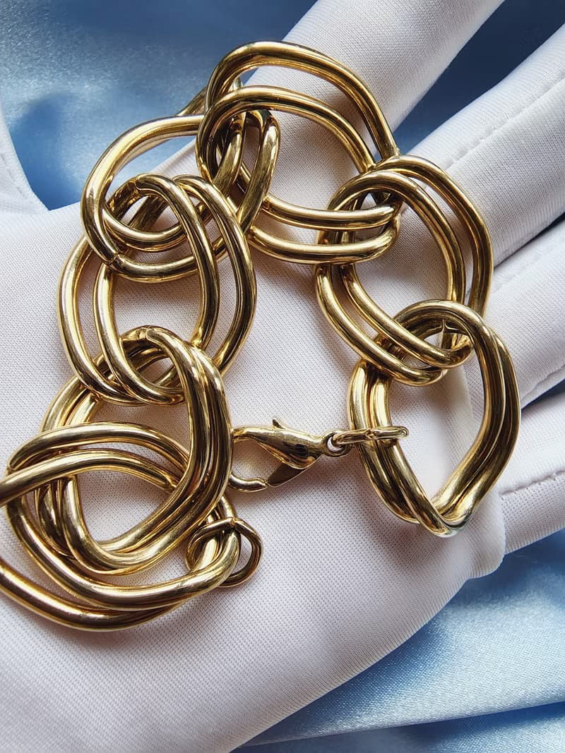 美國西洋古董飾品 / 金漾雙圈摩登項鍊/手鍊兩用/復古珠寶首飾