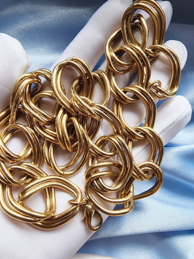 美國西洋古董飾品 / 金漾雙圈摩登項鍊/手鍊兩用/復古珠寶首飾