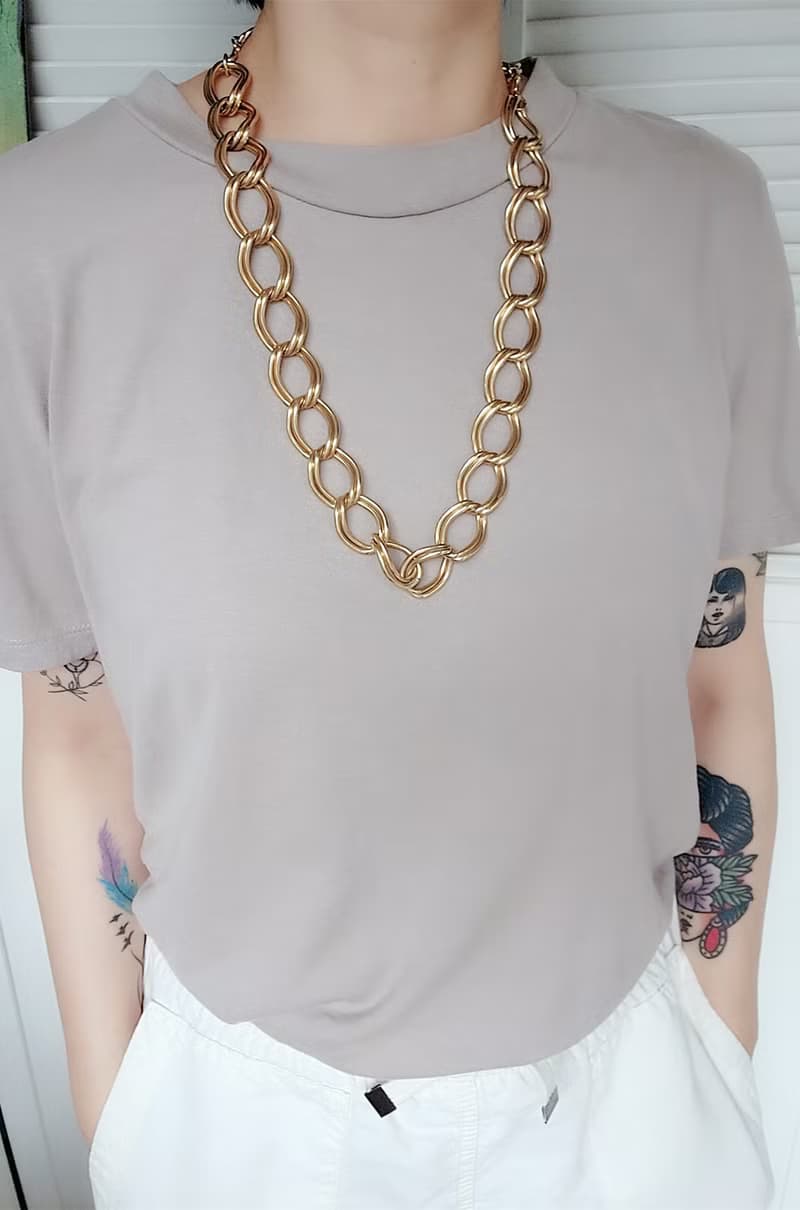 美國西洋古董飾品 / 金漾雙圈摩登項鍊/手鍊兩用/復古珠寶首飾