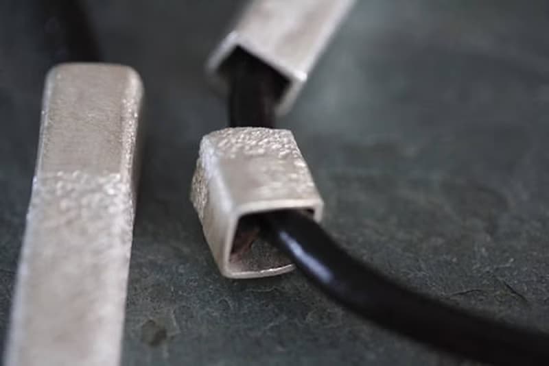 Leather bracelet silver square-profile tube beads (B0067B)