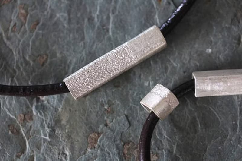 Leather bracelet silver square-profile tube beads (B0067B)