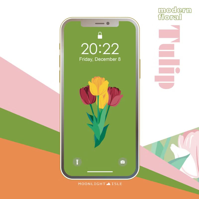 【數位】湖畔少女-鬱金香2 抹茶綠 |繽紛可愛花束手機桌布組| 立即下載