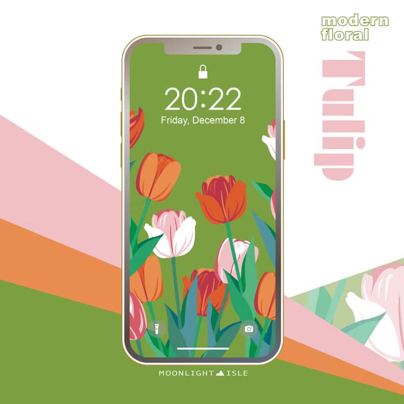 【數位】湖畔少女-鬱金香2 抹茶綠 |繽紛可愛花束手機桌布組| 立即下載