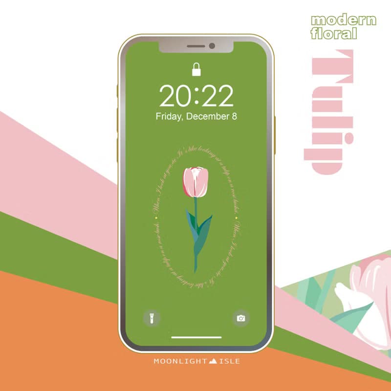 【數位】湖畔少女-鬱金香2 抹茶綠 |繽紛可愛花束手機桌布組| 立即下載