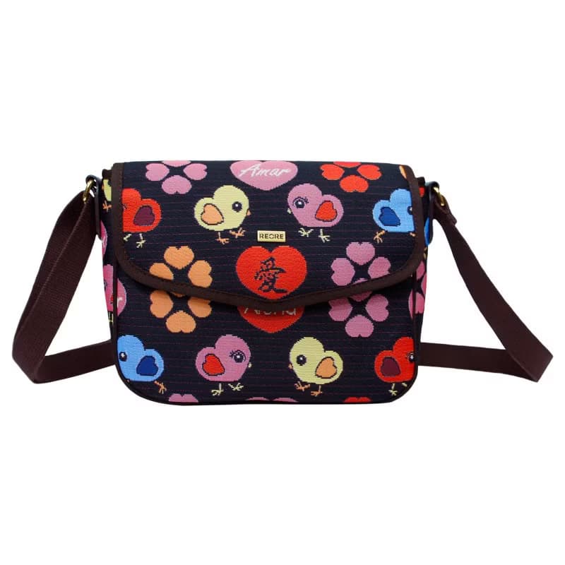 斜背包 掀蓋 / 防潑水 平織緹花 小心雞