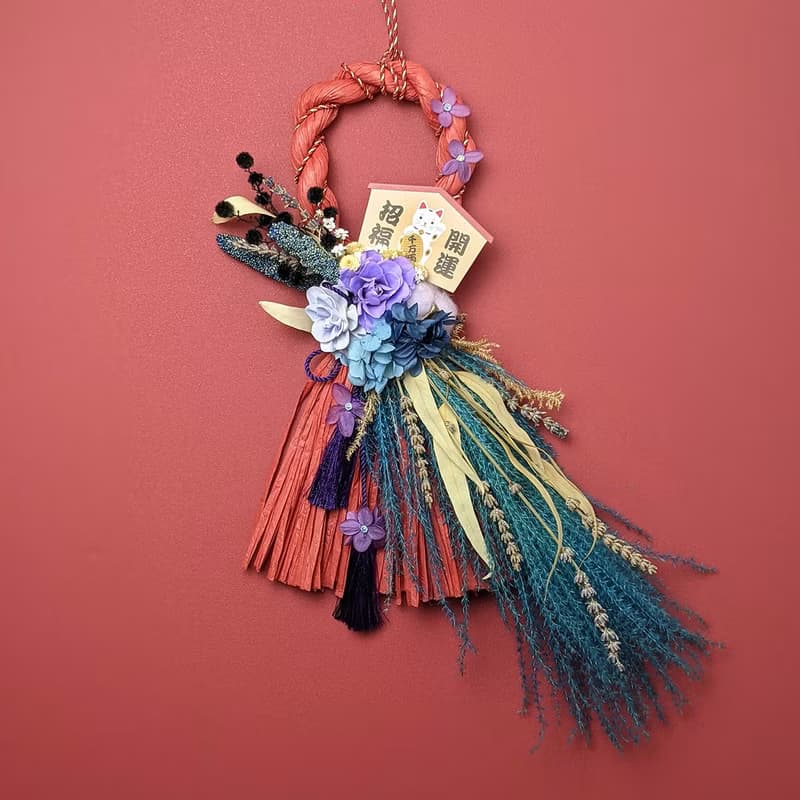 日式祈福注連繩-活力芒草藍紫色系 自選裝飾 永生花