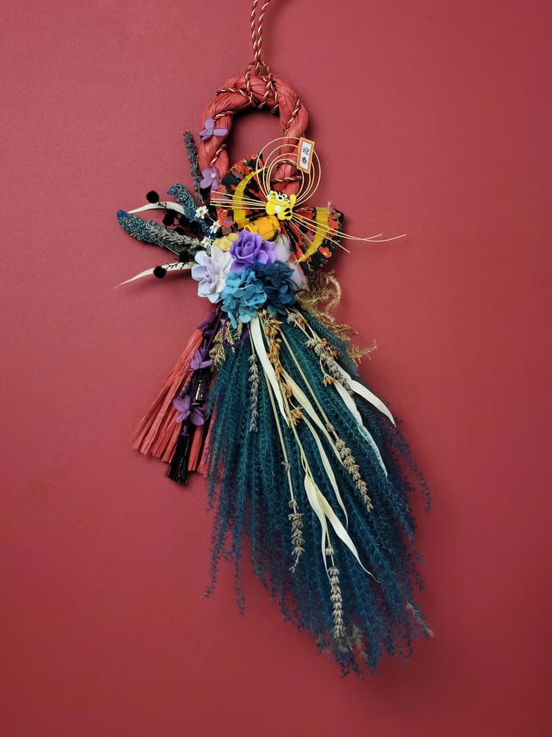 日式祈福注連繩-活力芒草藍紫色系 自選裝飾 永生花