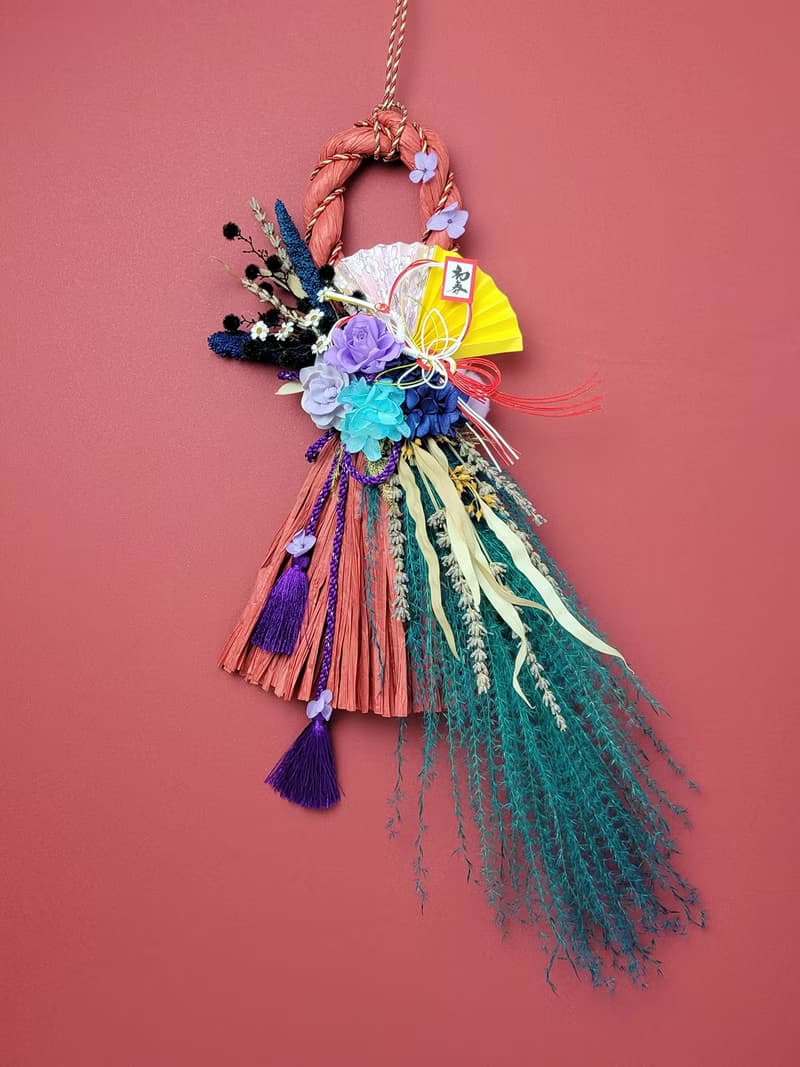 日式祈福注連繩-活力芒草藍紫色系 自選裝飾 永生花