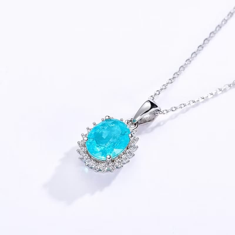 Paraiba Tourmaline Necklace, Paraiba Tourmaline Silver Necklace, Created Paraiba